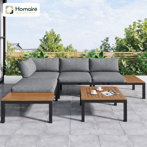 HOMAIRE Garten-Lounge-Set mit massiver Akazie-Tischplatte und grauem Stoffbezug für Rückenlehne (1/5)