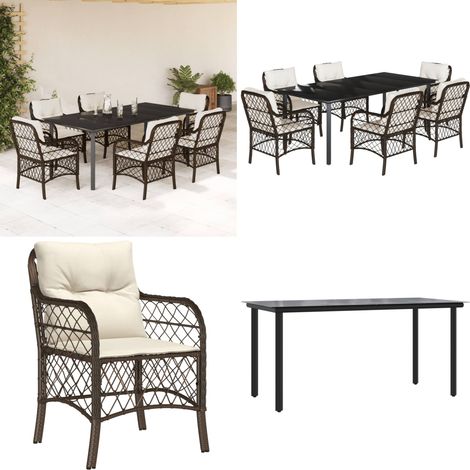 7-tlg. Garten-Essgruppe mit Kissen Braun Poly Rattan - Gartenstuhl - Gartenessgruppe (1/5)