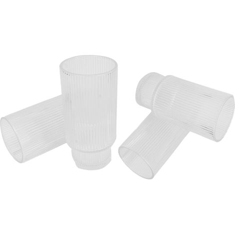 Set mit 4 stapelbaren Vintage-Trinkgläsern, wunderschön, für Kaffee, Eiskaffee, Saft und Bier, 473 ml (16 oz), vertikale Maserung, 4 Strohhalme (1/5)