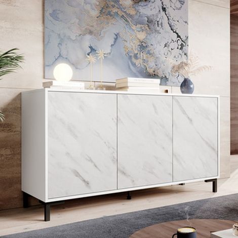 Buffet design effet marbre blanc 150cm Ketla (1/4)