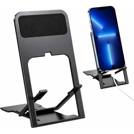 Support Téléphone Pliable - 1 Unité - Aluminium - Angle 45-75° - Bureau Voyage - Gris Foncé (1/5)
