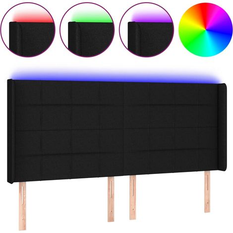 Testiera Testata del letto a LED Nera 183x16x118/128 cm in Tessuto (1/4)