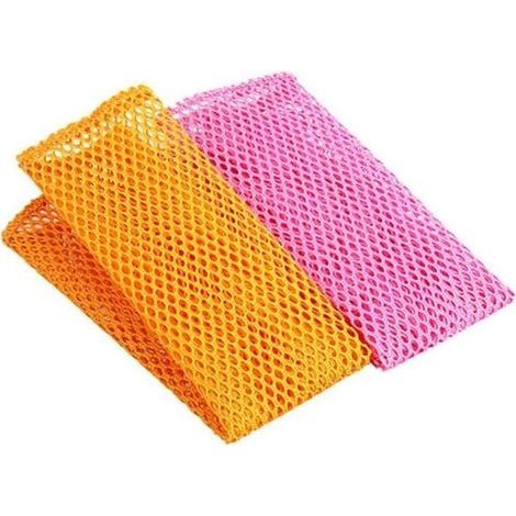 Panni a rete per lavare i piatti, 2 panni a rete per il bucato, panni per strofinare la cucina, panni per la pulizia – Giallo + Rosa (1/4)