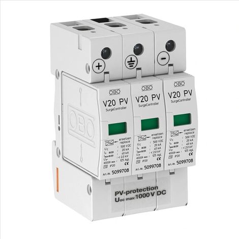 Parafoudre obo v20 tripolaire 1000V DC photovoltaïque