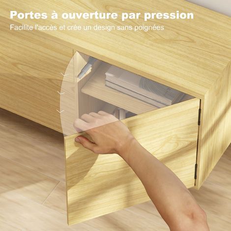 Meuble TV 180 cm, meuble télé pour 82 pouces avec 4 portes à ouverture par pression 180x35x55,5cm bois naturel (1/5)