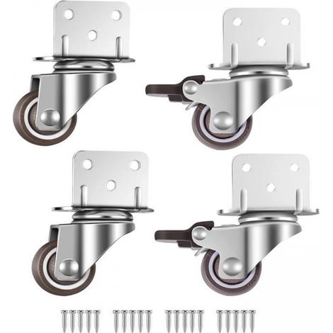 Roulettes de meuble 25 mm avec frein, platine en L, pivotantes et silencieuses, petites et robustes (1/4)