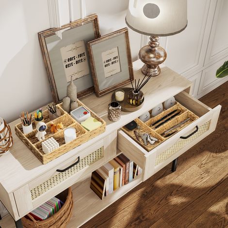 Ensemble de 2 paniers rangement avec compartiments pour organiser les objets, pour le salon, la cuisine, la chambre