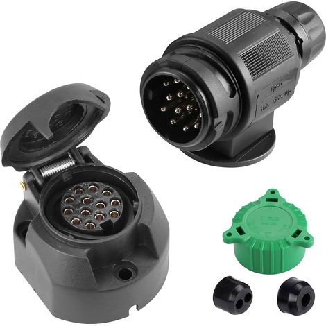 Prise Remorque 13 Broches et Fiche Remorque 13 Broches, 12V Prise Attelage 13 Broches Femelle Male pour Remorque,Adaptateur Prise Remorque 13 broches Étanche pour Voiture,Porte-vélos(SK1302) (1/5)