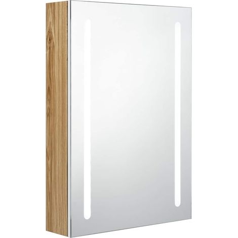Armadietto Bagno Mobile da Bagno con Specchio e LED Bianco e Rovere 50x13x70 cm (1/5)