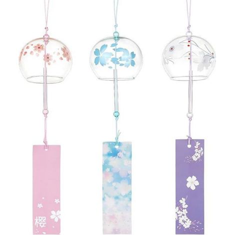 Carillon Éolien - Verre Fait Main - Motif Cerisier - 400 mm - Pour Intérieur Et Extérieur - 1 Pièce (1/5)