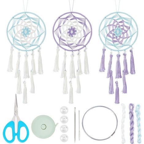 Lot de 3 attrape-rêves DIY Boho Attrape-rêves vent Attrape-rêves Kit de fabrication Rétroviseur Attrape-rêves pour fenêtre murale Chambre à coucher Maison Décoration de salon (1/5)