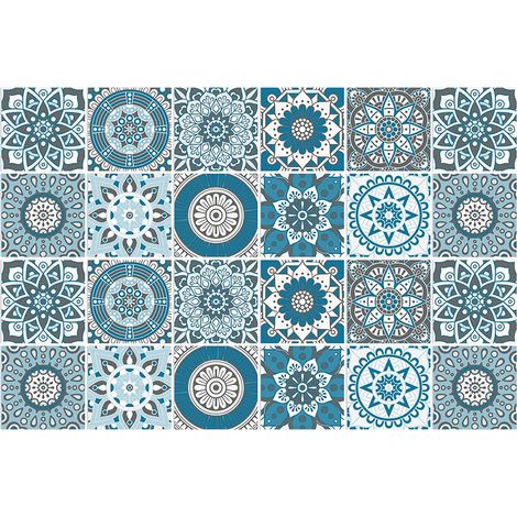 Stickers muraux décoratifs Mandala marocain 15cm x 15cm, à décoller et à coller, en vinyle, adaptés aux cuisines et salles de bains (24 pièces).