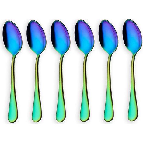 Cuillères à thé arc-en-ciel, cuillères à café, mini-cuillères à gâteaux, acier inoxydable, lot de 6 pièces (cuillères à café) (1/4)