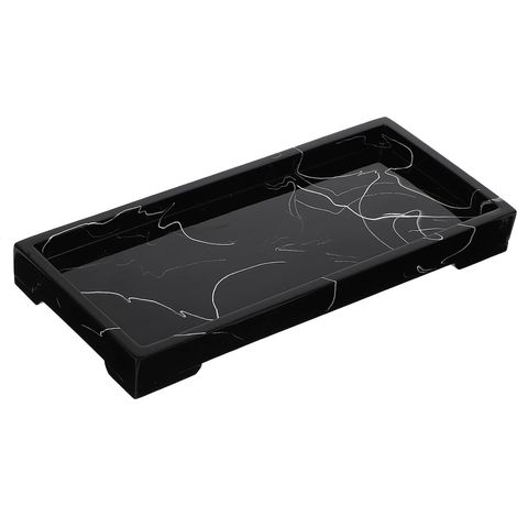 Plateau de Rangement en Résine Noir Effet Marbre, Multi-Usage et Facile à Nettoyer, pour Salle de Bain ou Hôtel, Design Simple et Élégant'-'-