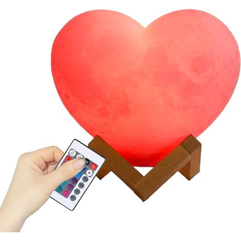 Lampe en Forme de Cœur,Éclairage LED 16 Couleurs Rechargeable par USB Lampe LED Cœur avec Support et Télécommande,Pour Saint-Valentin Bureau Maison Chambre Salon Chambre Bébé Fête (1/5)