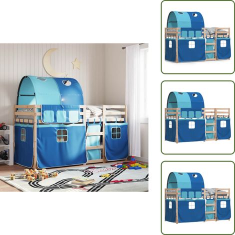 Cama de madera - vidaXL Litera con cortinas madera maciza de pino azul 80x200 cm - Cama para niños