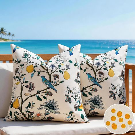 Housses de Coussin Imperméables en Polyester Taie d'Oreiller 45X45 Blanc Protege Oreiller Feuilles Vertes Fleurs Coussin Canape Decoration Oiseaux Lot de 2 Maison De Campagne Salon Chambre (1/5)
