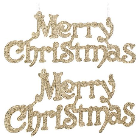 Decorazione per l'albero di Natale 2 pezzi. Scritta "Buon Natale" con gancio appendibile 24cm d'oro. (1/5)
