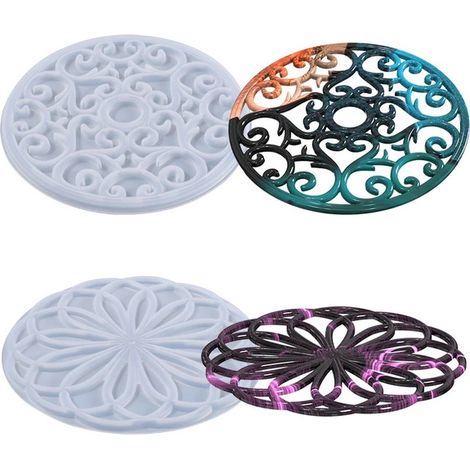 Posavasos DIY con diseño floral, molde de resina epoxi, decoración de cristal para el hogar, herramientas de fundición, manualidades, posavasos de cristal con diseño floral, molde de silicona, molde d (1/5)