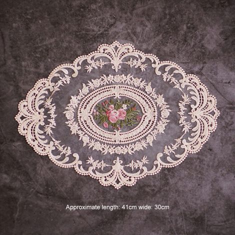 Napperon ovale européen en dentelle brodée transparente, dessous de verre, napperon, housse de meuble, décoration de Noël (1/5)