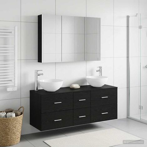 vidaXL Bathroom Furniture Set 4 pcs Black Oak (1/5)