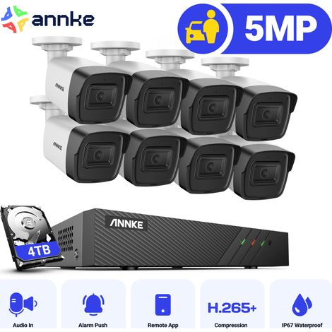 ANNKE 5MP Kit de Videovigilancia PoE,8X 5MP Cámara IP PoE,Visión Nocturna Detección Movimiento,Grabación Audio 4TB (1/5)
