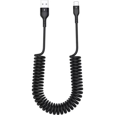 Lot de 2 câbles spiralés pour chargeur de voiture Lightning pour iPhone, compatibles avec Apple CarPlay. Câble USB vers Lightning spiralé avec synchronisation des données, format court. (1/5)