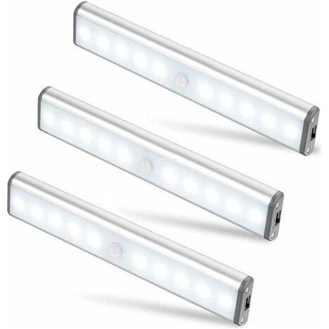 Set mit 3 x 10 LED-Leuchten, kabellos, USB-aufladbar, magnetisch, mit Bewegungssensor, 2 Beleuchtungsmodi, tragbar. Schrankleuchte, Notlicht, Nachtlicht für Kinder. (1/4)