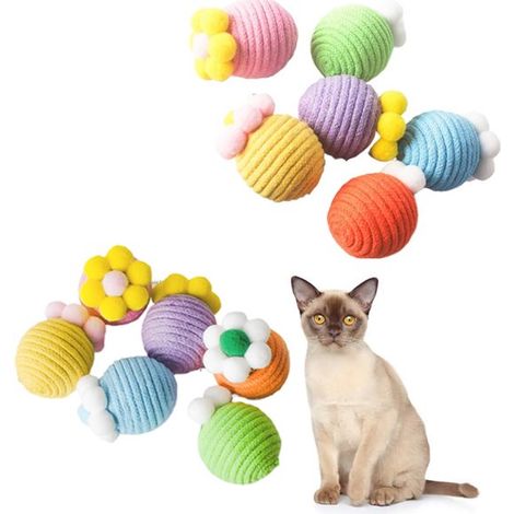 Balles Jouets Chats - Lot de 6 - Bleu - Corde en Coton - Clochettes - Sûres - Interactives - Stimulantes et Énergie - Idéales pour Tous les Chats (1/5)