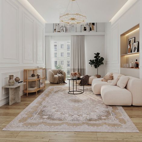 Tapis oriental tissé Liyana - 150x100cm, Rectangular - 100% Acrylique - Tissé - Beige