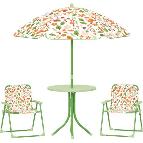 Ensemble de jardin pour enfants de 2 à 5 ans comprenant une table ronde, 2 chaises pliantes et un parasol, vert (1/5)