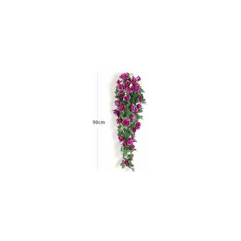 Lot de 2 guirlandes de fausses fleurs suspendues en soie, lierre et vigne, mauves, décoration murale – (1/5)