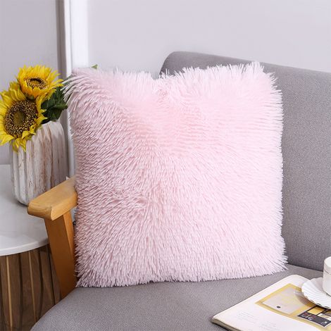 4er Set kissenbezüge Künstlich Pelz Fellkissen Dekorative Deko Kissen Kuschelkissen Flauschig Sofakissen Weich Plüschkissen für Sofa 40x40 cm - Rosa (1/5)