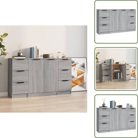 Buffets 3 pcs Sonoma gris Bois d'ingénierie - Meubles De Rangement - Buffet - Meuble Tv - Commode - Salon (1/5)