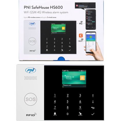 Sistema di allarme senza fili PNI SafeHouse HS600 Wifi GSM 4G, supporta 90 zone wireless e 3 zone cablate, compatibile con l'applicazione Tuya Smart, avviso SMS, chiamata vocale, notifica telefonica (1/5)