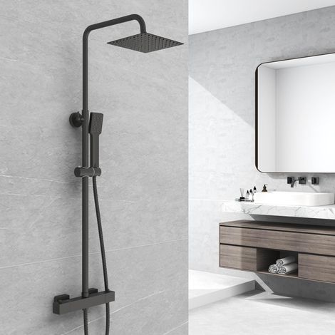 AICA Shower Mixer Set Exposed Twin Head With Thermostatic Round Bar