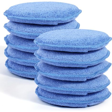 Paquete de 10 almohadillas aplicadoras de cera, almohadilla de microfibra con funda para el dedo, almohadilla de espuma para limpieza y pulido de automóviles (azul)