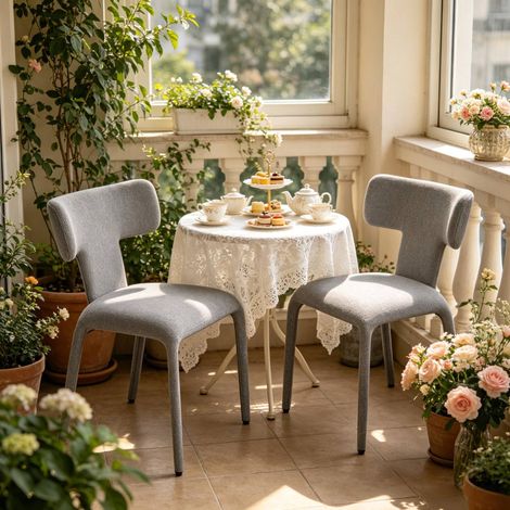 Sillas de comedor grises de lino, respaldo curvo, juego de 2 OKMYHOME (1/5)