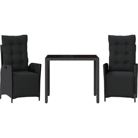 Ensemble à manger de jardin avec coussins 3 pcs Noir
