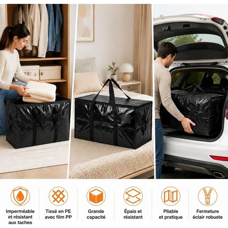 Sac de Déménagement Pliable Imperméable Grande Capacité Noir PP Tissé 69 x 35 x 38 cm (1/4)