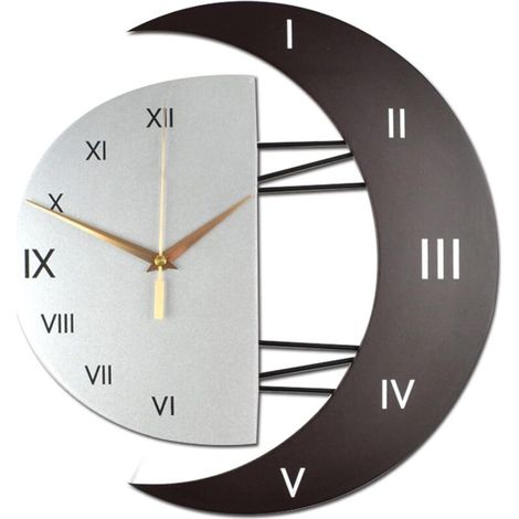 Horloge Murale Moderne Design Silencieuse Horloge Cuisine Cadre en Forme de Lune Créative Horloge de Décoration pour la Maison (32x32) (1/4)