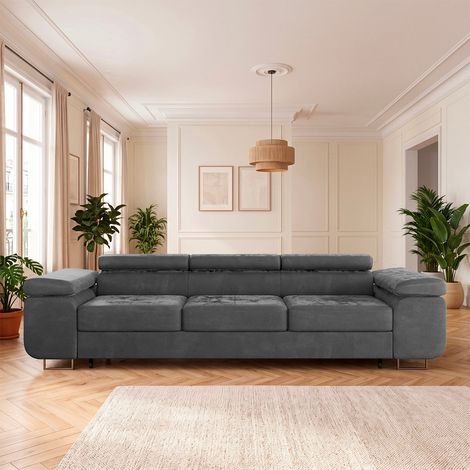 Wilson Velours 3-Sitzer Schlafsofa Dunkelgrau (1/4)