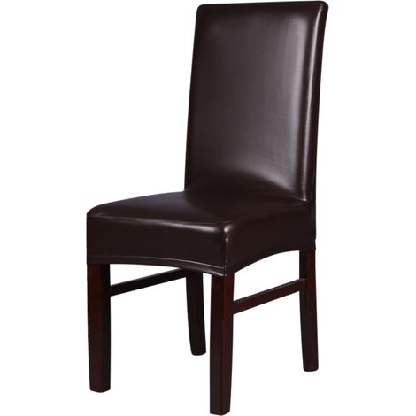 Lot de 2 housses de dossier de chaise de salle à manger extensibles en cuir PU monobloc, imperméables, résistantes à l'huile et à la poussière, pour chaises de cérémonie - Marron (1/2)