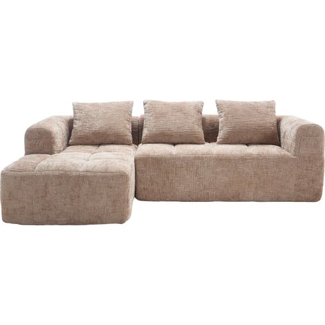 Sofá seccional en L de chenilla khaki con chaise longue y reposabrazos (1/5)