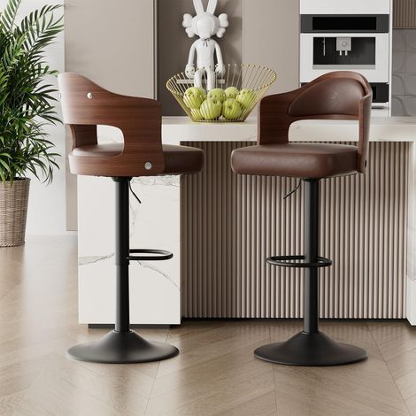 Barhocker 360GradDrehstuhl Fußstütze Armlehne 2er Set Braun (1/5)