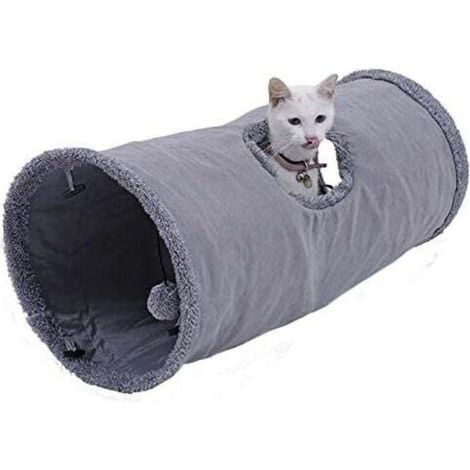 Tunnel pour chat UlisemSuede, grand tunnel pliable avec 2 trous et boule suspendue pour chats, chatons, lapins, diamètre 25 x 50 cm (1/4)