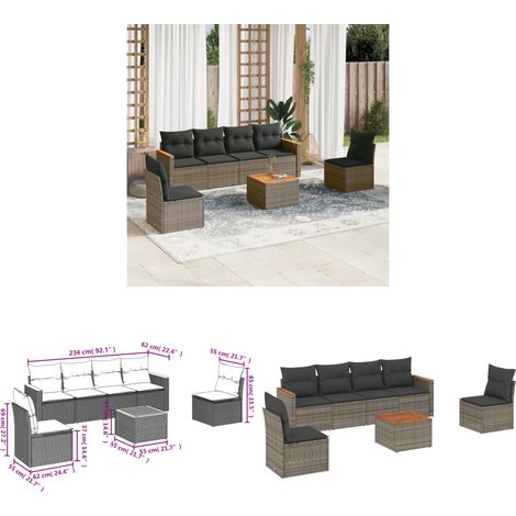 7-tlg. Garten-Sofagarnitur mit Kissen Grau Poly Rattan - Gartenmöbel - Sofa Set - Rattan Möbel - Outdoor Sofa - Esstisch - Home & Living (1/3)