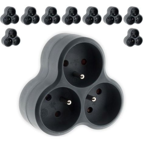 Lot de 10 multiprises triplites triangulaires 16A - noir -