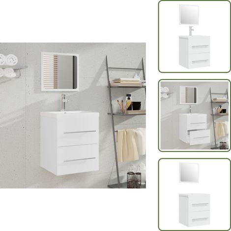 The Living Store Mueble de baño con lavabo madera contrachapada blanco - Lavabo empotrado
