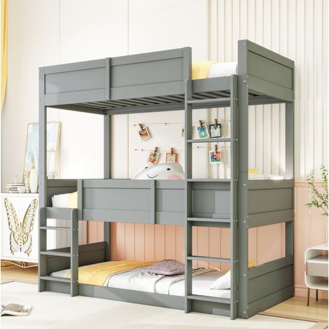 lit enfant superposé triple modulable 90x200 bois gris OKMYHOME (1/5)